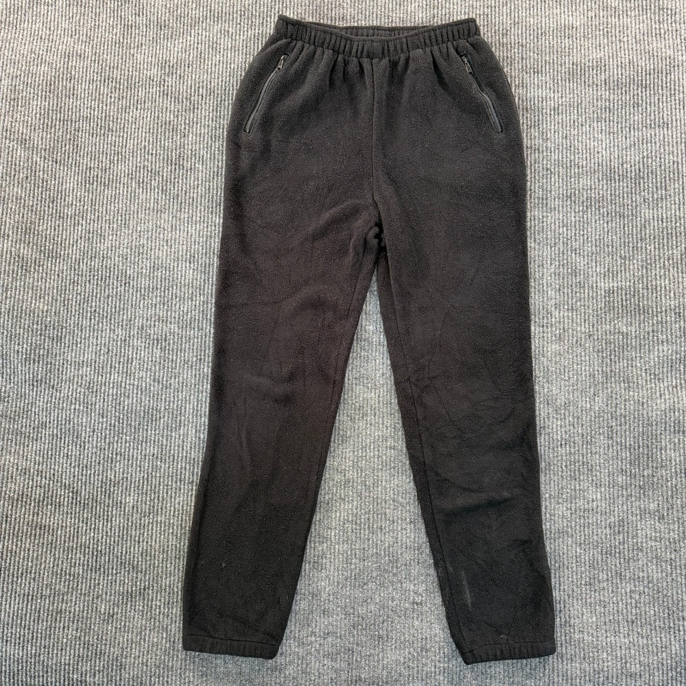 LL Bean Womens Fleece Pants Medium Regular Black Made In USA Zipper Pockets